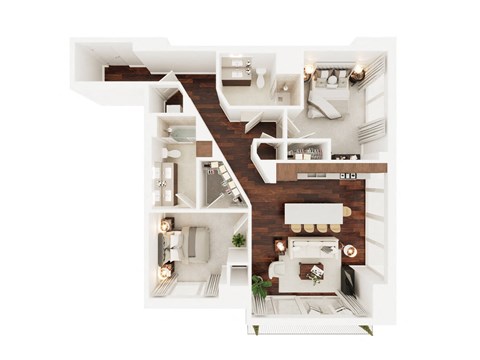 Floor plan for 2 beds, 2 baths, 1053 sqft